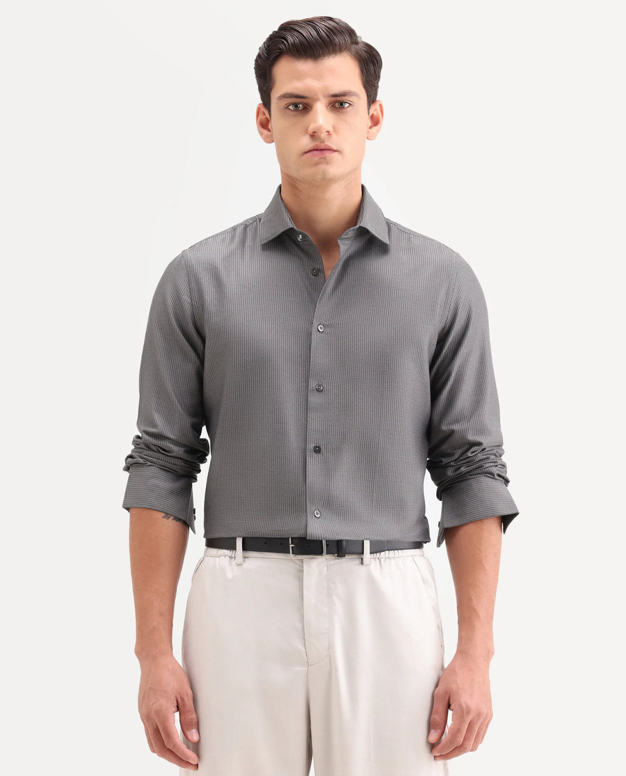 Rare Rabbit Men's Horm Dark Grey Cotton Fabric Full Sleeve Spread Collar Button Regular Plain Shirt