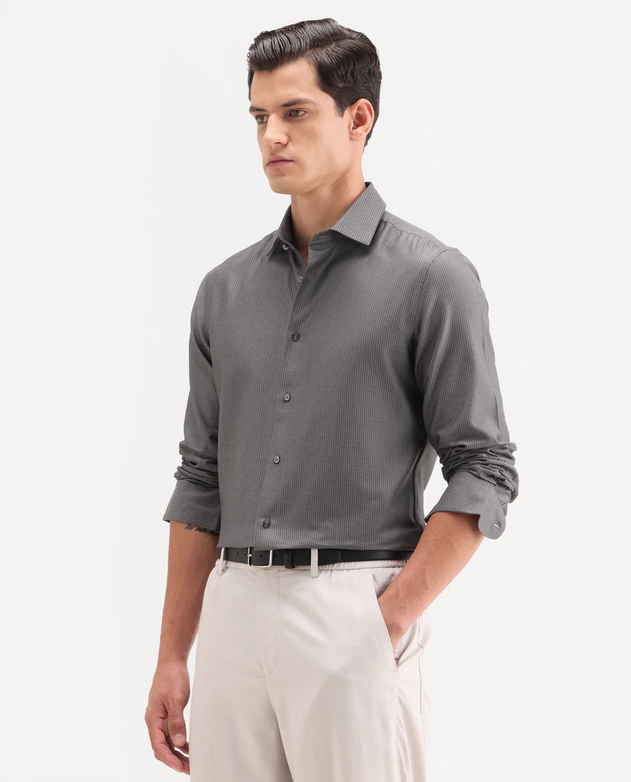 Rare Rabbit Men's Horm Dark Grey Cotton Fabric Full Sleeve Spread Collar Button Regular Plain Shirt