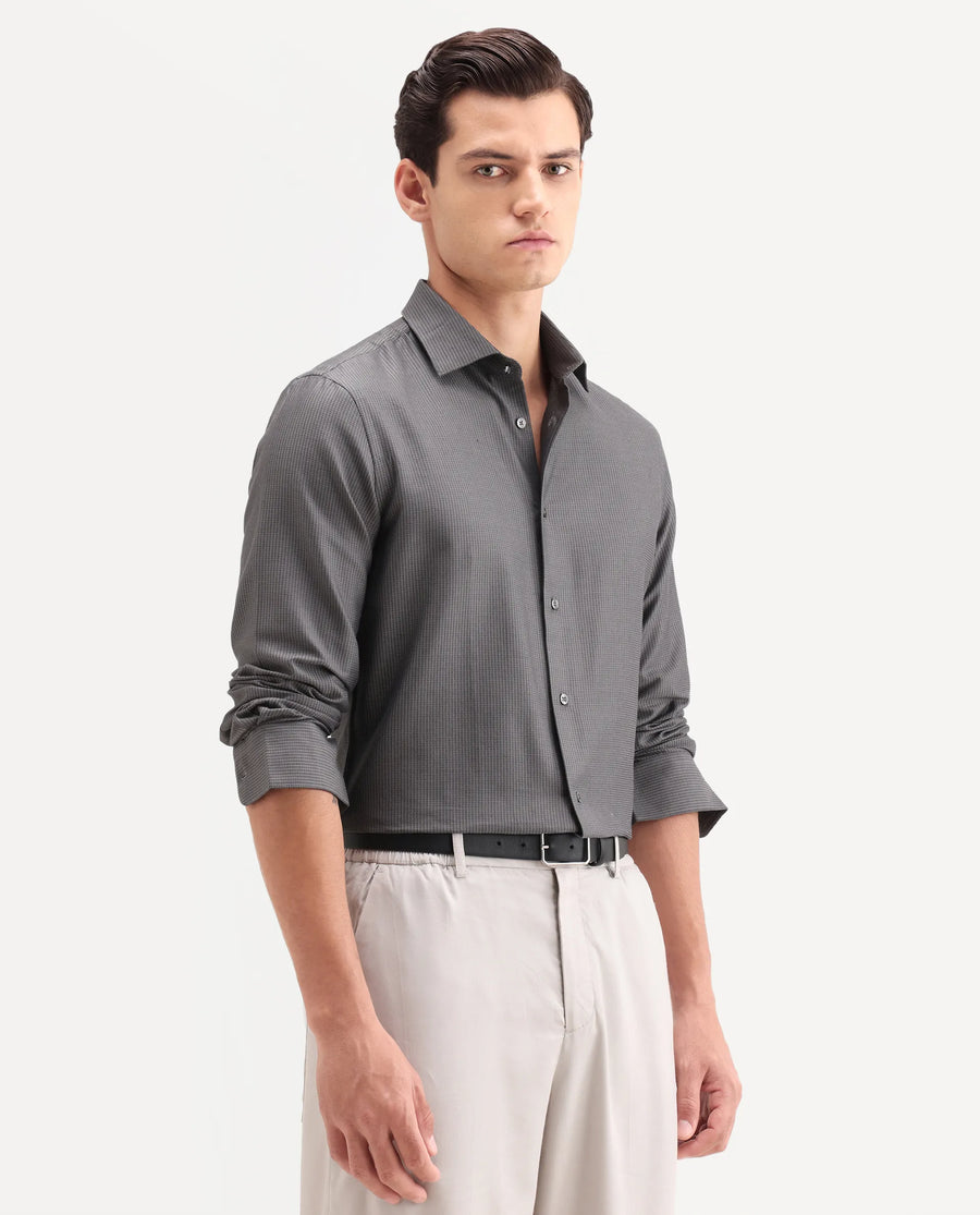 Rare Rabbit Men's Horm Dark Grey Cotton Fabric Full Sleeve Spread Collar Button Regular Plain Shirt