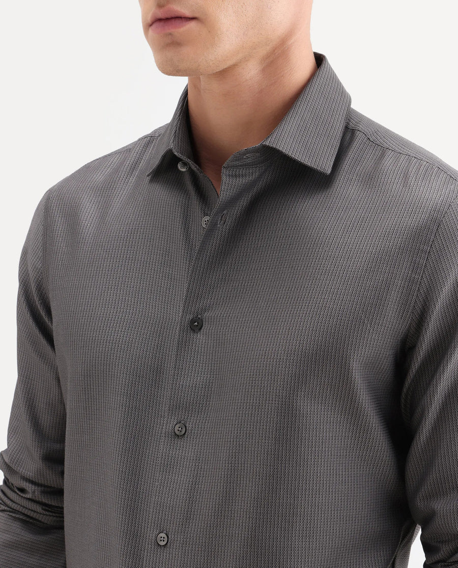 Rare Rabbit Men's Horm Dark Grey Cotton Fabric Full Sleeve Spread Collar Button Regular Plain Shirt
