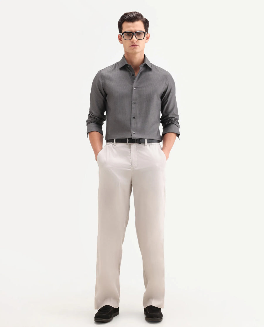 Rare Rabbit Men's Horm Dark Grey Cotton Fabric Full Sleeve Spread Collar Button Regular Plain Shirt
