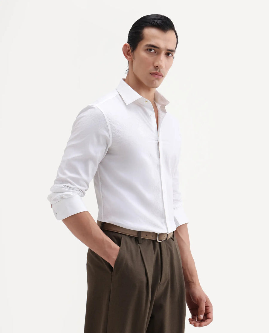 Rare Rabbit Men's Jige White Cotton Fabric Full Sleeve Spread Collar Button Regular Plain Shirt