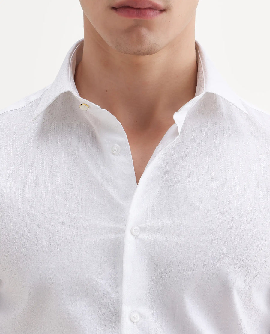 Rare Rabbit Men's Jige White Cotton Fabric Full Sleeve Spread Collar Button Regular Plain Shirt
