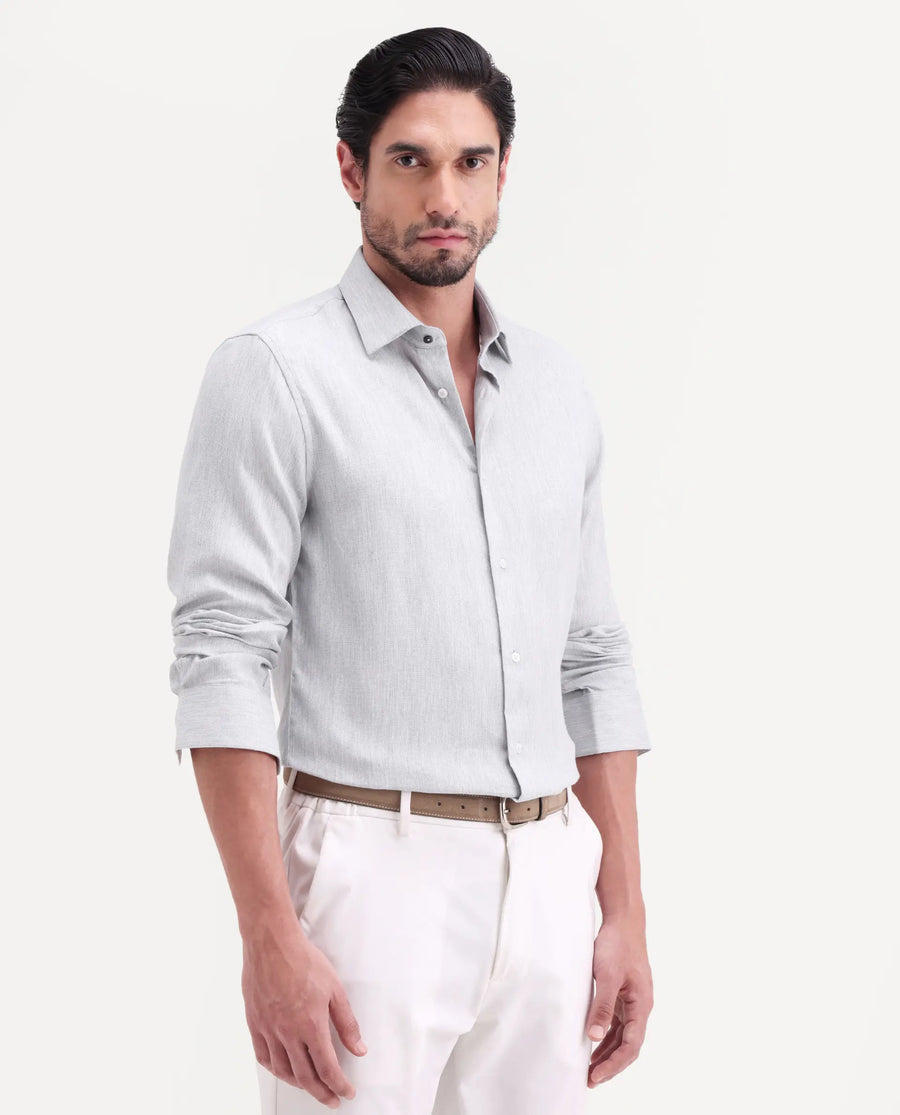 Rare Rabbit Men's Jovi Light Grey Cotton Blend Fabric Full Sleeve Spread Collar Button Regular Plain Shirt