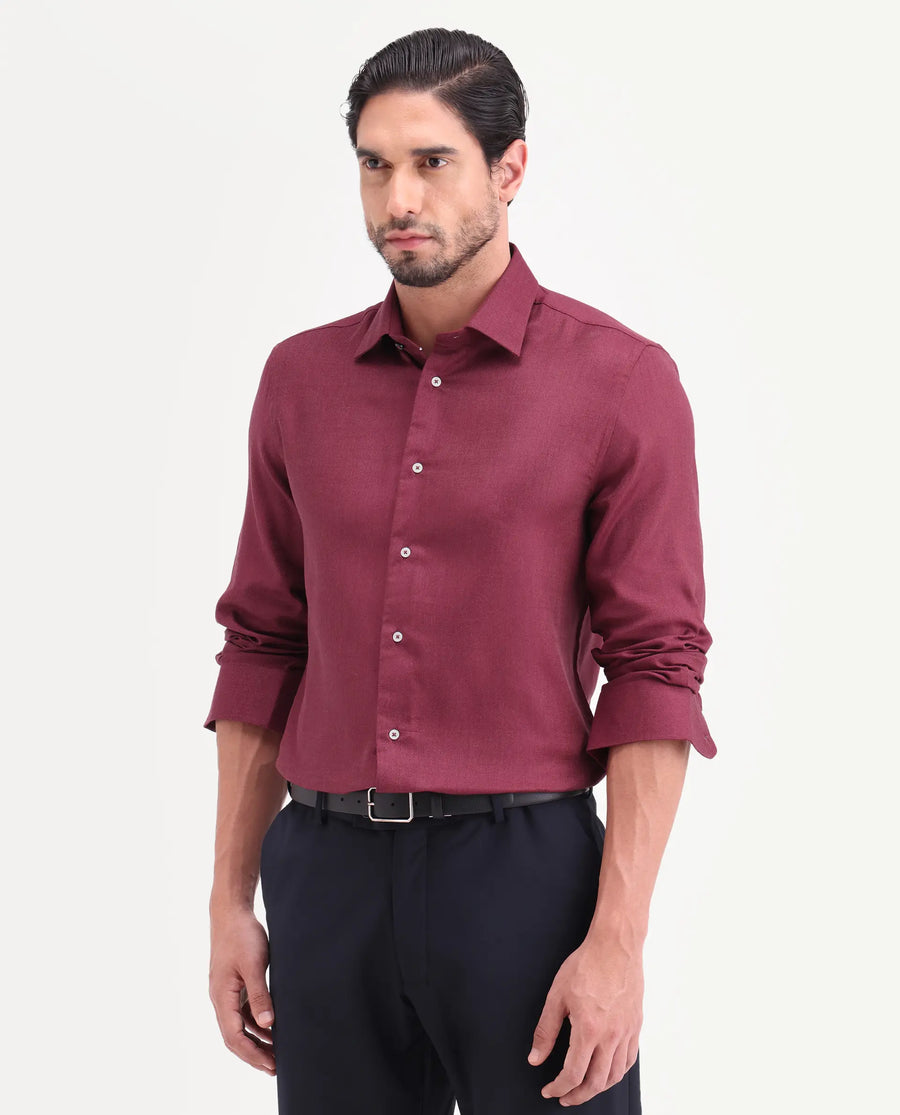 Rare Rabbit Men's Jovi Dusky Red Cotton Blend Fabric Full Sleeve Spread Collar Button Regular Plain Shirt