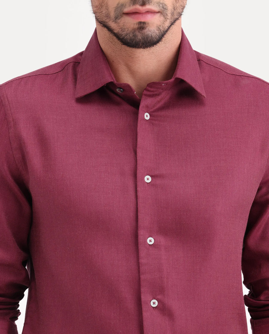 Rare Rabbit Men's Jovi Dusky Red Cotton Blend Fabric Full Sleeve Spread Collar Button Regular Plain Shirt