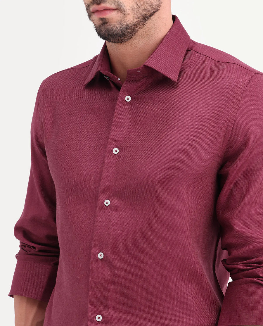 Rare Rabbit Men's Jovi Dusky Red Cotton Blend Fabric Full Sleeve Spread Collar Button Regular Plain Shirt