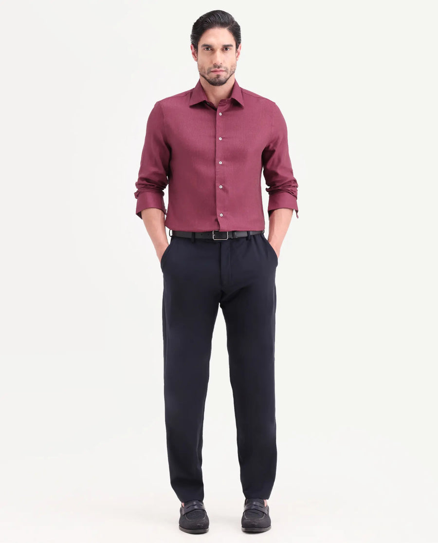 Rare Rabbit Men's Jovi Dusky Red Cotton Blend Fabric Full Sleeve Spread Collar Button Regular Plain Shirt
