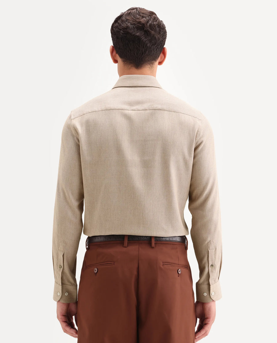 Rare Rabbit Men's Jovi Light Beige Cotton Blend Fabric Full Sleeve Spread Collar Button Regular Plain Shirt