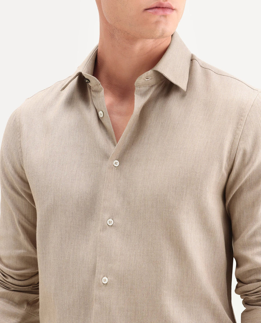 Rare Rabbit Men's Jovi Light Beige Cotton Blend Fabric Full Sleeve Spread Collar Button Regular Plain Shirt