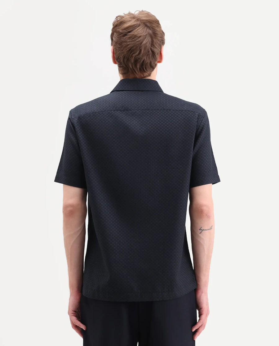 Rare Rabbit Men's Juxe-26-Ss Dark Navy Cotton Fabric Half Sleeve Spread Collar Button Regular Textured Shirt