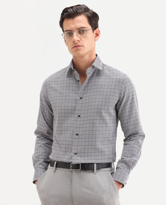 Rare Rabbit Men's Kate Black Cotton Fabric Full Sleeve Spread Collar Regular Checked Shirt