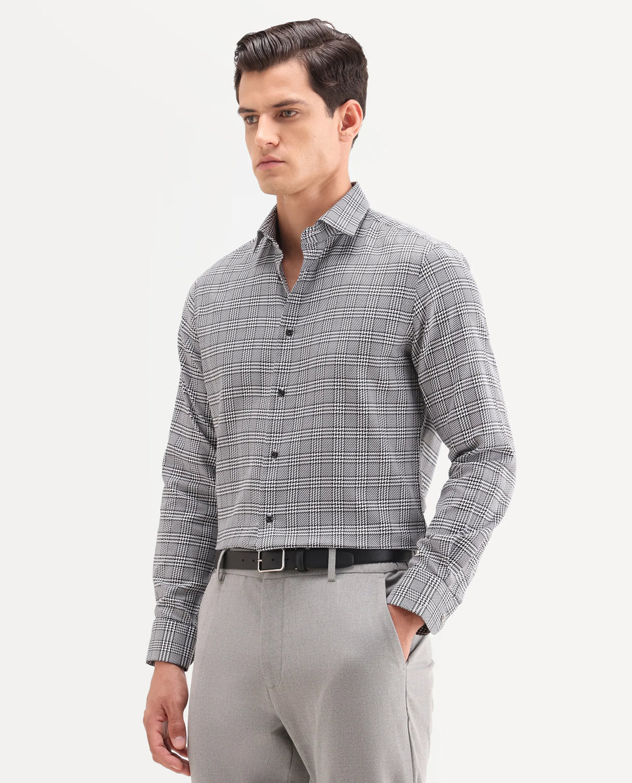 Rare Rabbit Men's Kate Black Cotton Fabric Full Sleeve Spread Collar Regular Checked Shirt