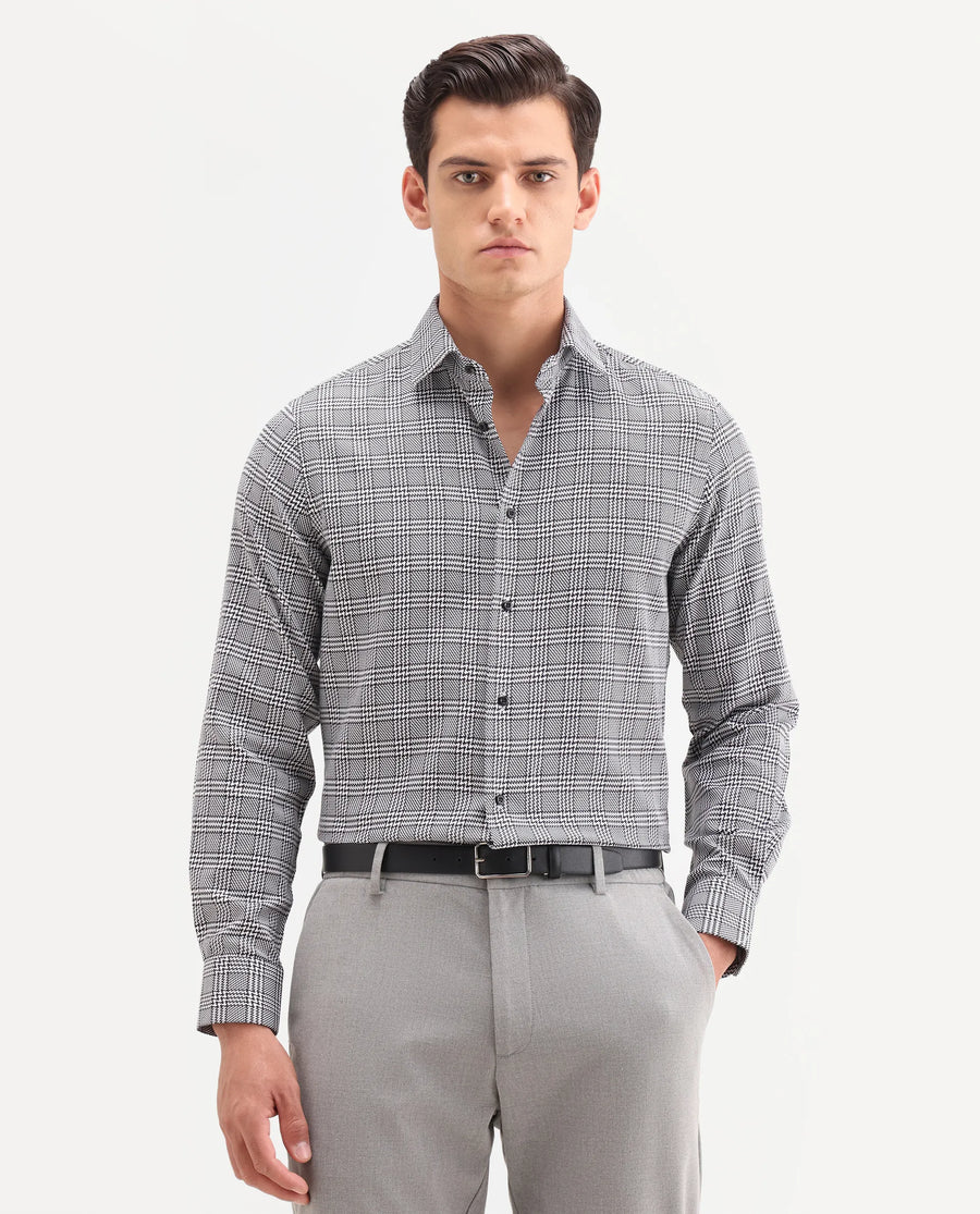 Rare Rabbit Men's Kate Black Cotton Fabric Full Sleeve Spread Collar Regular Checked Shirt