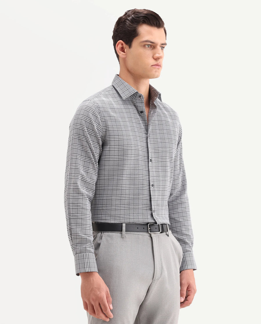Rare Rabbit Men's Kate Black Cotton Fabric Full Sleeve Spread Collar Regular Checked Shirt
