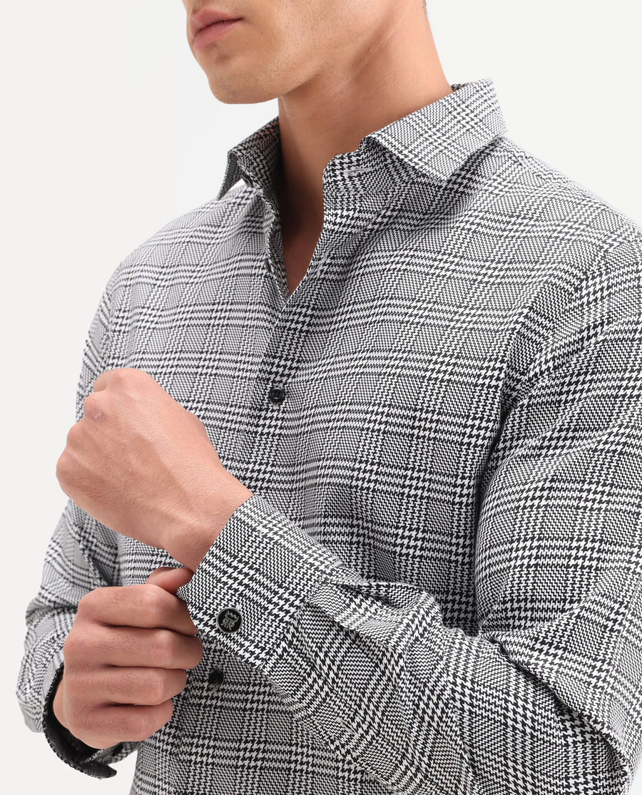 Rare Rabbit Men's Kate Black Cotton Fabric Full Sleeve Spread Collar Regular Checked Shirt