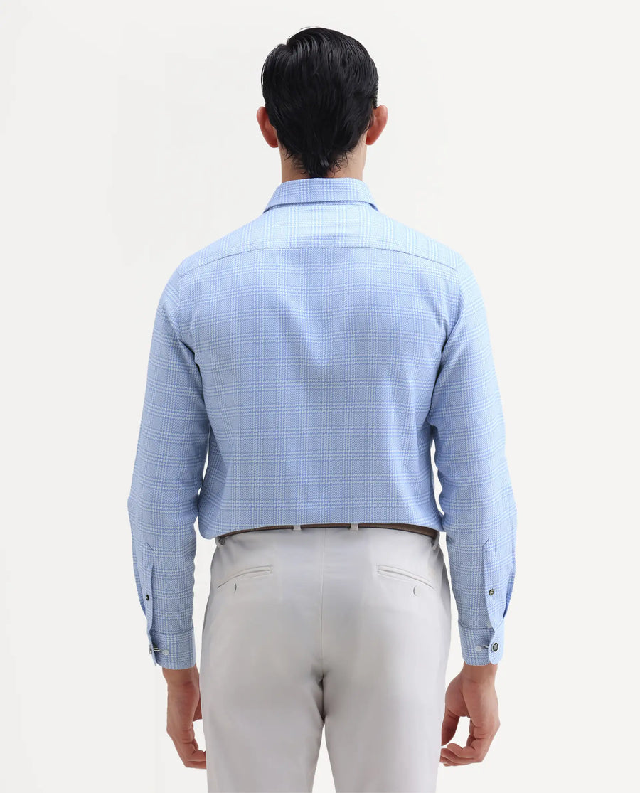 Rare Rabbit Men's Kate Light Blue Cotton Fabric Full Sleeve Spread Collar Regular Checked Shirt