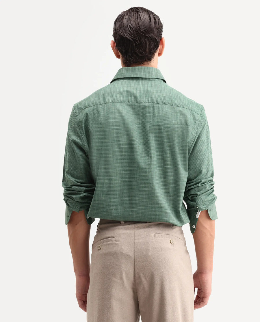 Rare Rabbit Men's Kenb Green Cotton Fabric Full Sleeve Spread Collar Button Regular Plain Shirt