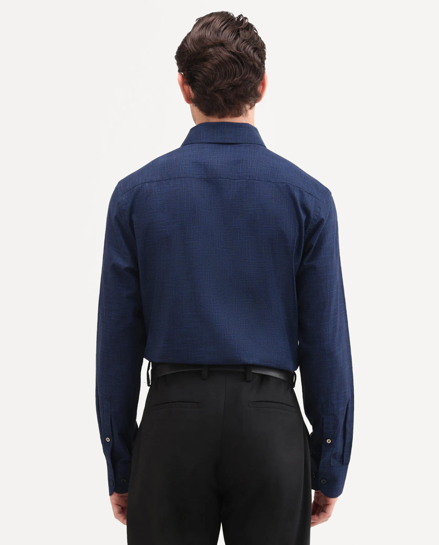 Rare Rabbit Men's Kenb Dark Blue Cotton Fabric Full Sleeve Spread Collar Button Regular Plain Shirt