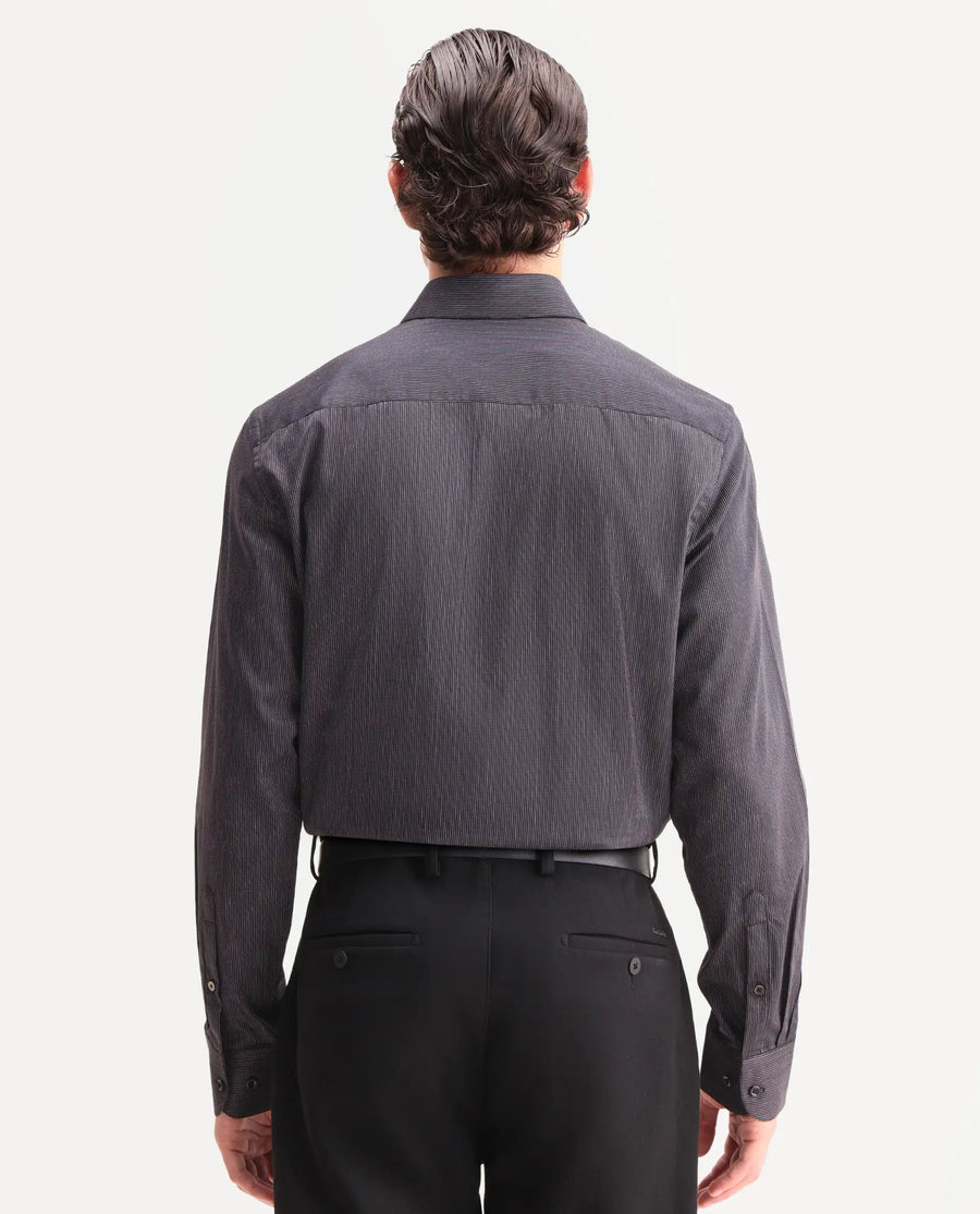Rare Rabbit Men's Kent Black Cotton Fabric Full Sleeve Spread Collar Button Regular Plain Shirt