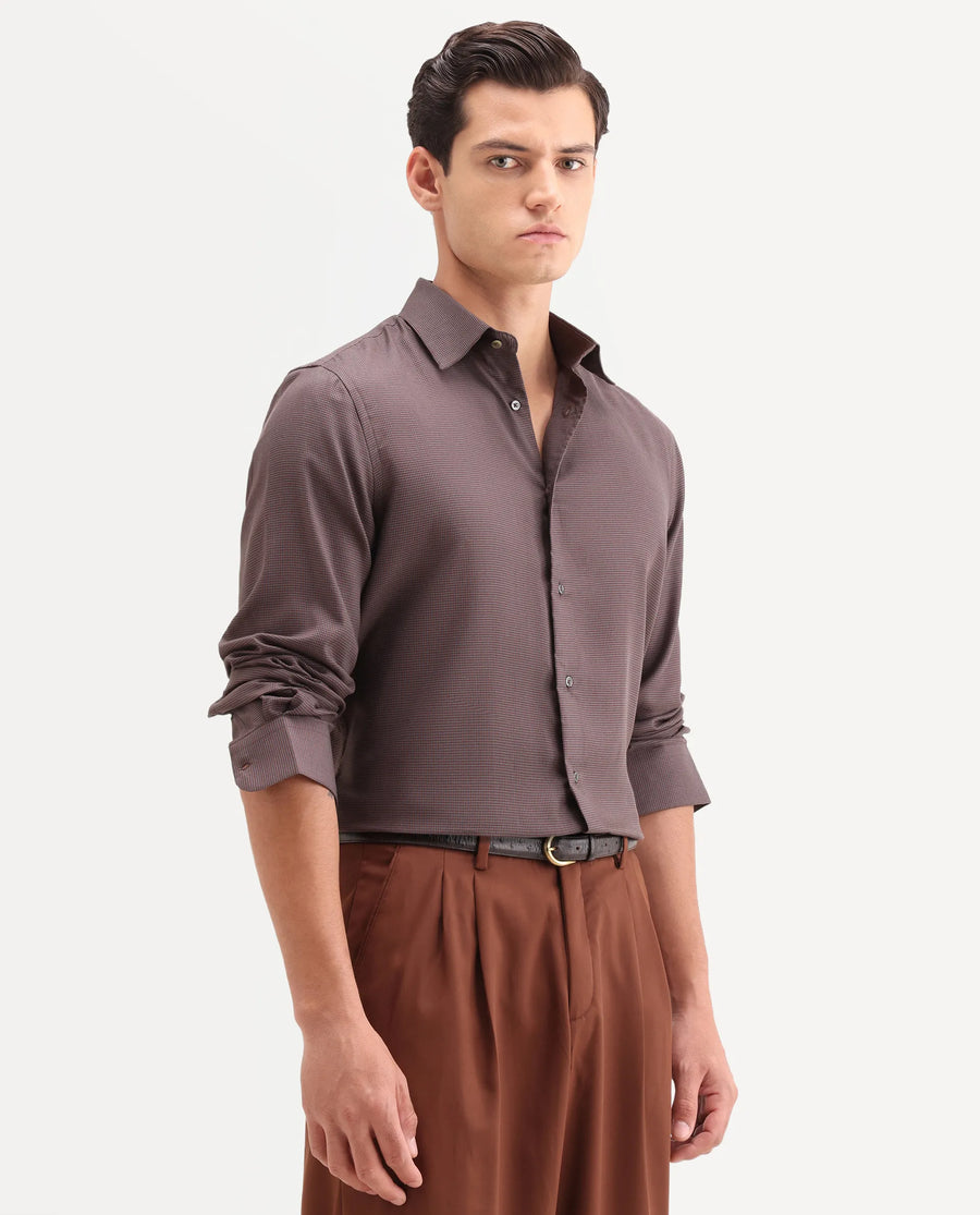 Rare Rabbit Men's Lume Maroon Tencel Fabric Full Sleeve Spread Collar Button Regular Plain Shirt