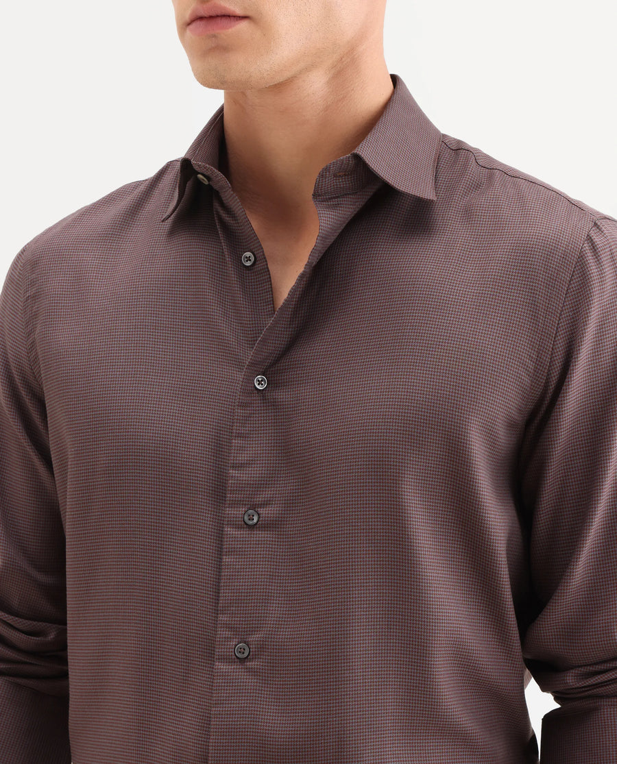 Rare Rabbit Men's Lume Maroon Tencel Fabric Full Sleeve Spread Collar Button Regular Plain Shirt