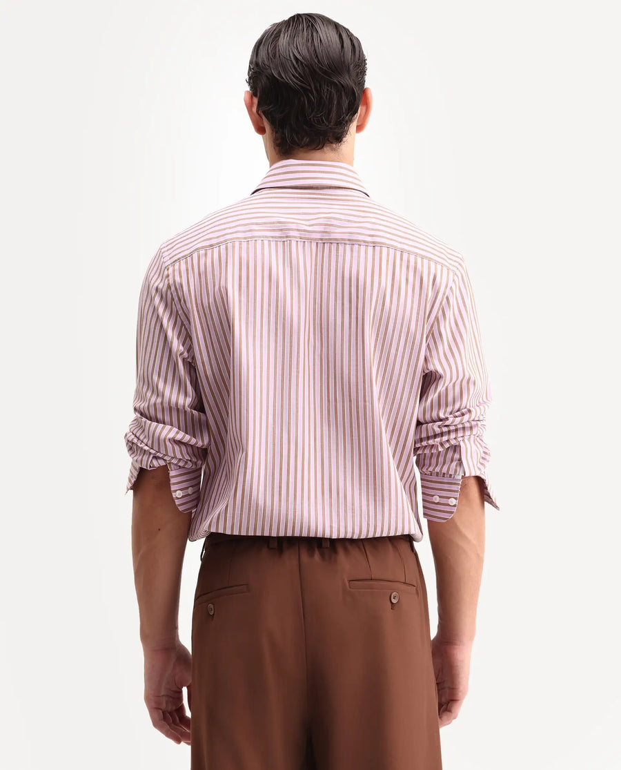 Rare Rabbit Men's Mant Pink Cotton Full Sleeve Spread Collar Regular Fit Striped Shirt