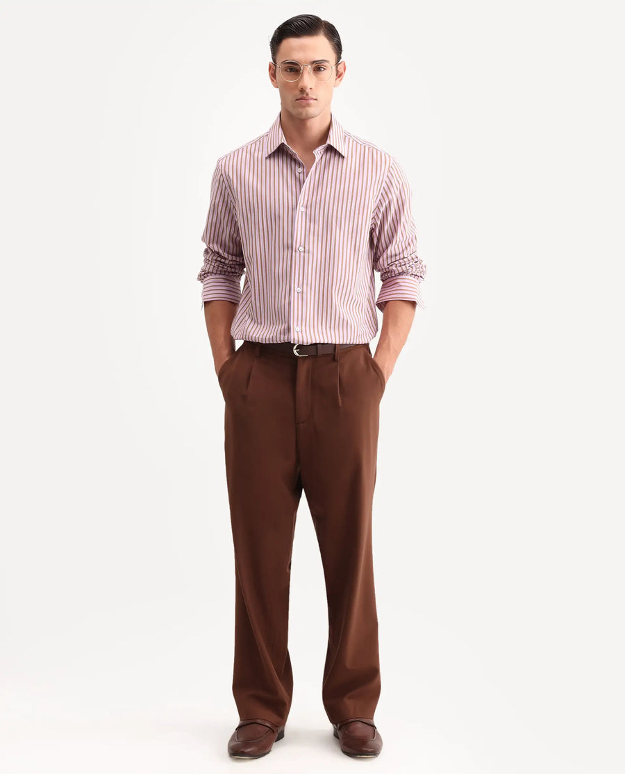 Rare Rabbit Men's Mant Pink Cotton Full Sleeve Spread Collar Regular Fit Striped Shirt