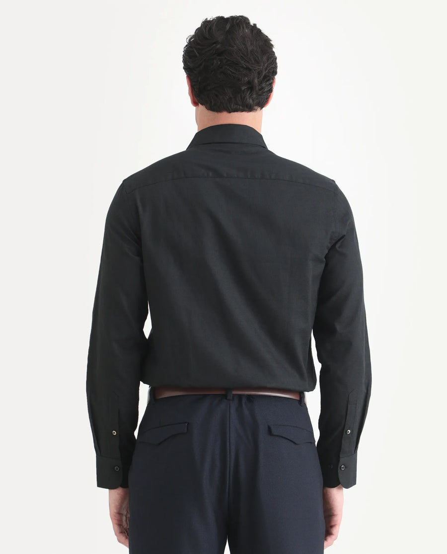 Rare Rabbit Men's Pemo Black Cotton Full Sleeve Spread Collar Regular Fit Jacquard Shirt