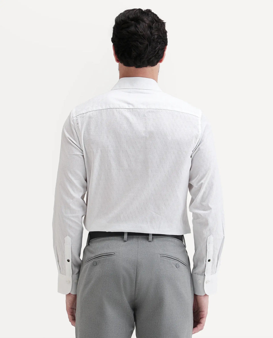 Rare Rabbit Men's Pemo White Cotton Full Sleeve Spread Collar Regular Fit Jacquard Shirt
