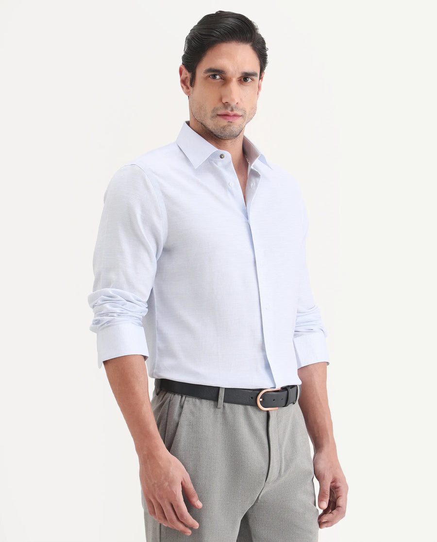 Rare Rabbit Men's Reef Light Blue Cotton Fabric Full Sleeve Spread Collar Button Regular Plain Shirt