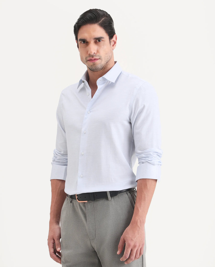 Rare Rabbit Men's Reef Light Blue Cotton Fabric Full Sleeve Spread Collar Button Regular Plain Shirt
