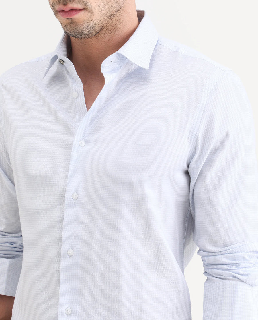 Rare Rabbit Men's Reef Light Blue Cotton Fabric Full Sleeve Spread Collar Button Regular Plain Shirt