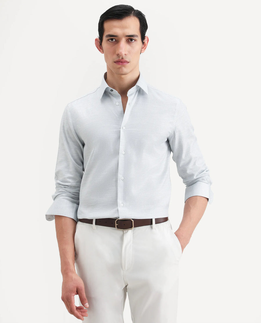 Rare Rabbit Men's Reef Light Green Cotton Fabric Full Sleeve Spread Collar Button Regular Plain Shirt