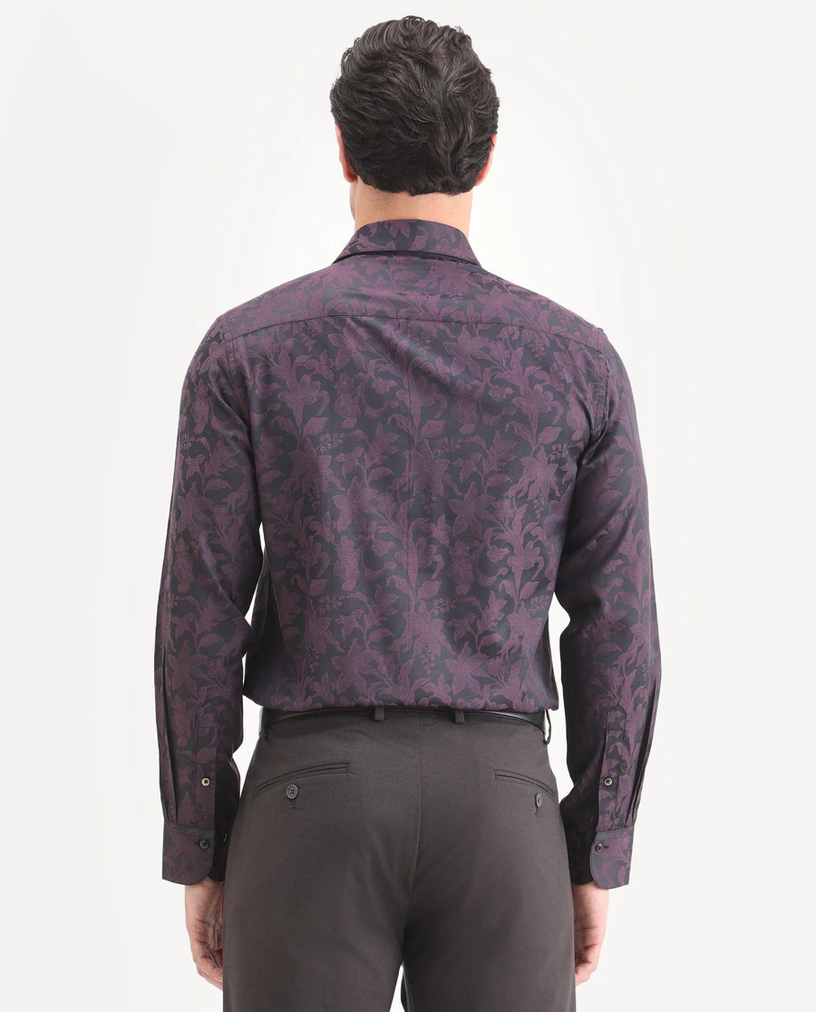 Rare Rabbit Men's Ringer Ls 26 Dark Purple Polyester Blend Fabric Full Sleeve Spread Collar Regular Fit Jacquard Shirt