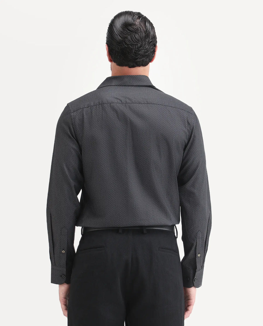 Rare Rabbit Men's Soga Black Cotton Fabric Full Sleeve Spread Collar Button Regular Geometric Print Shirt