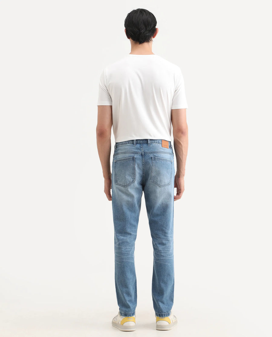 Rare Rabbit Men's Fynn Light Blue Cotton Fabric Kurt Carrot Plain Jeans