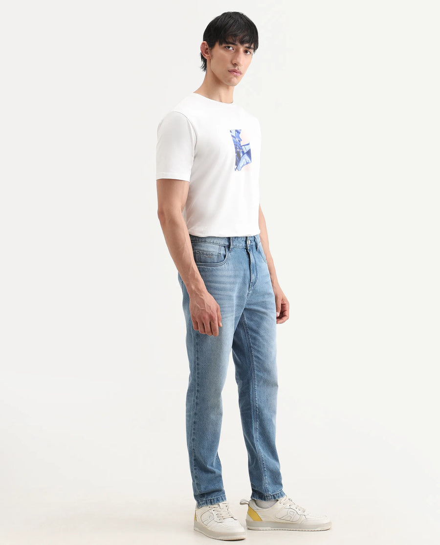 Rare Rabbit Men's Fynn Light Blue Cotton Fabric Kurt Carrot Plain Jeans