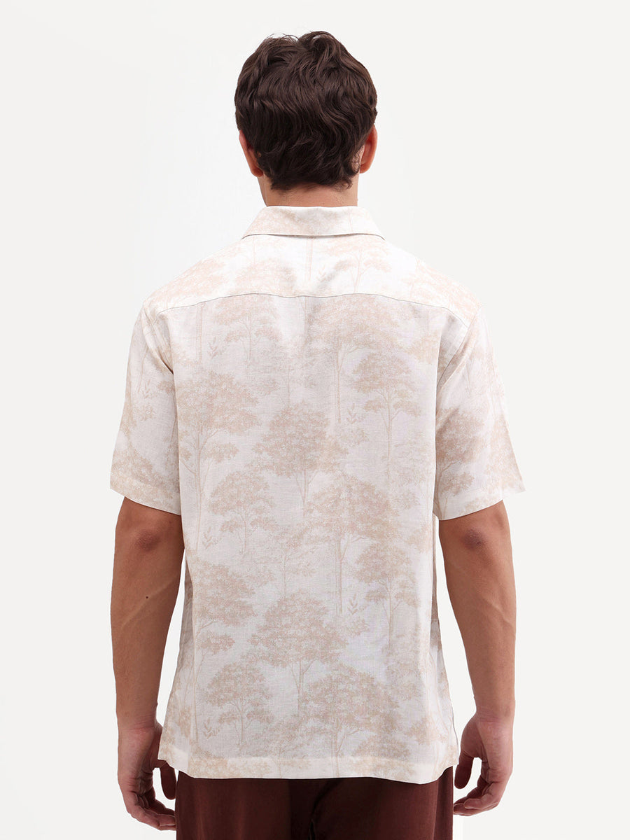 Rare Rabbit Men's Fero White Viscose Fabric Half Sleeve Spread Collar Regular Abstract Print Shirt