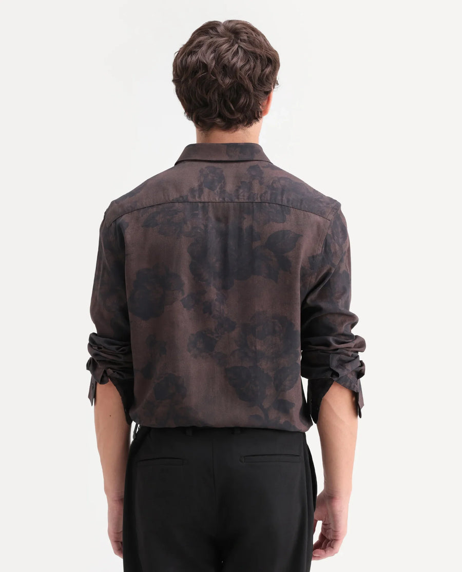 Rare Rabbit Men's Seano Black Viscose Fabric Full Sleeve Spread Collar Regular Floral Print Shirt