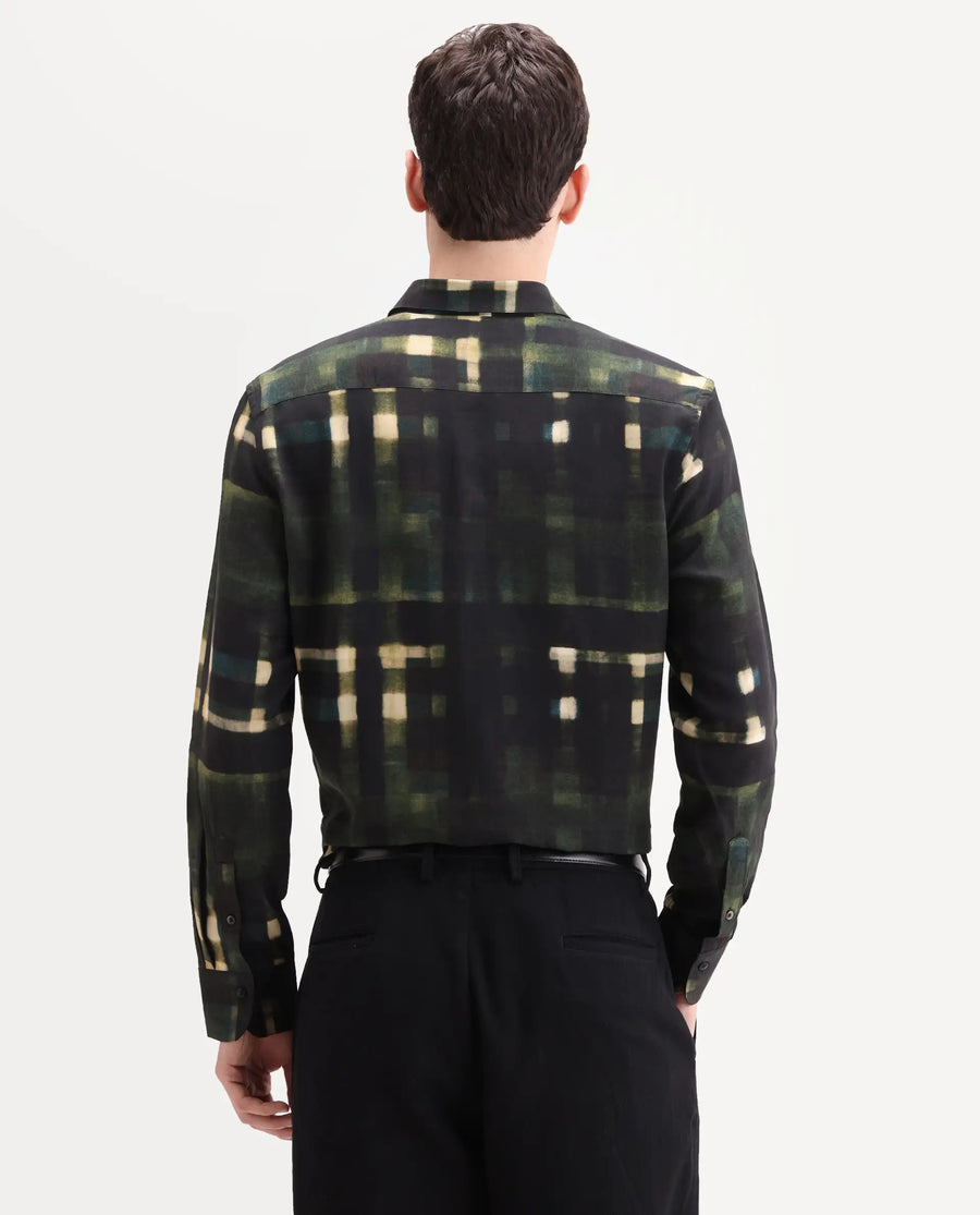 Rare Rabbit Men's Voss Green Viscose Fabric Full Sleeve Spread Collar Regular Abstract Print Shirt