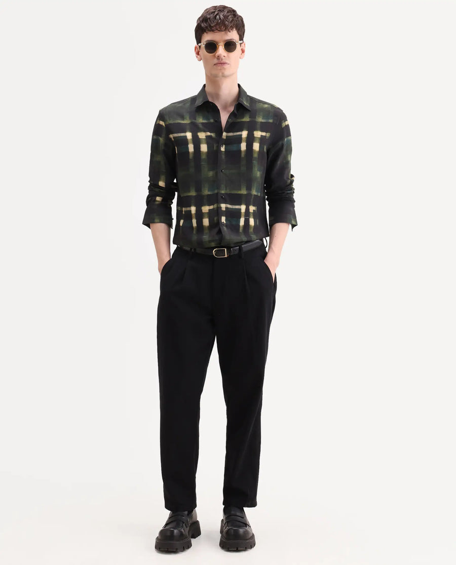 Rare Rabbit Men's Voss Green Viscose Fabric Full Sleeve Spread Collar Regular Abstract Print Shirt
