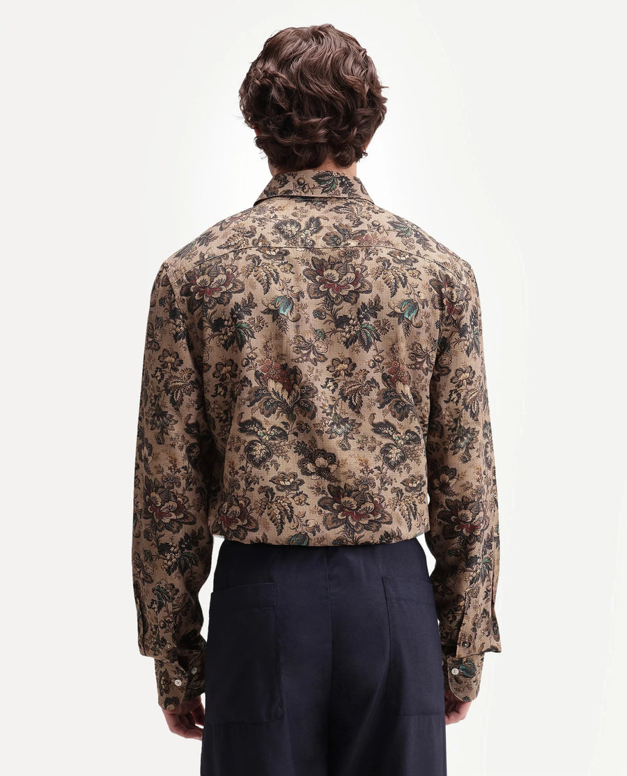 Rare Rabbit Men's Kurn Beige Viscose Fabric Full Sleeve Spread Collar Regular Floral Print Shirt