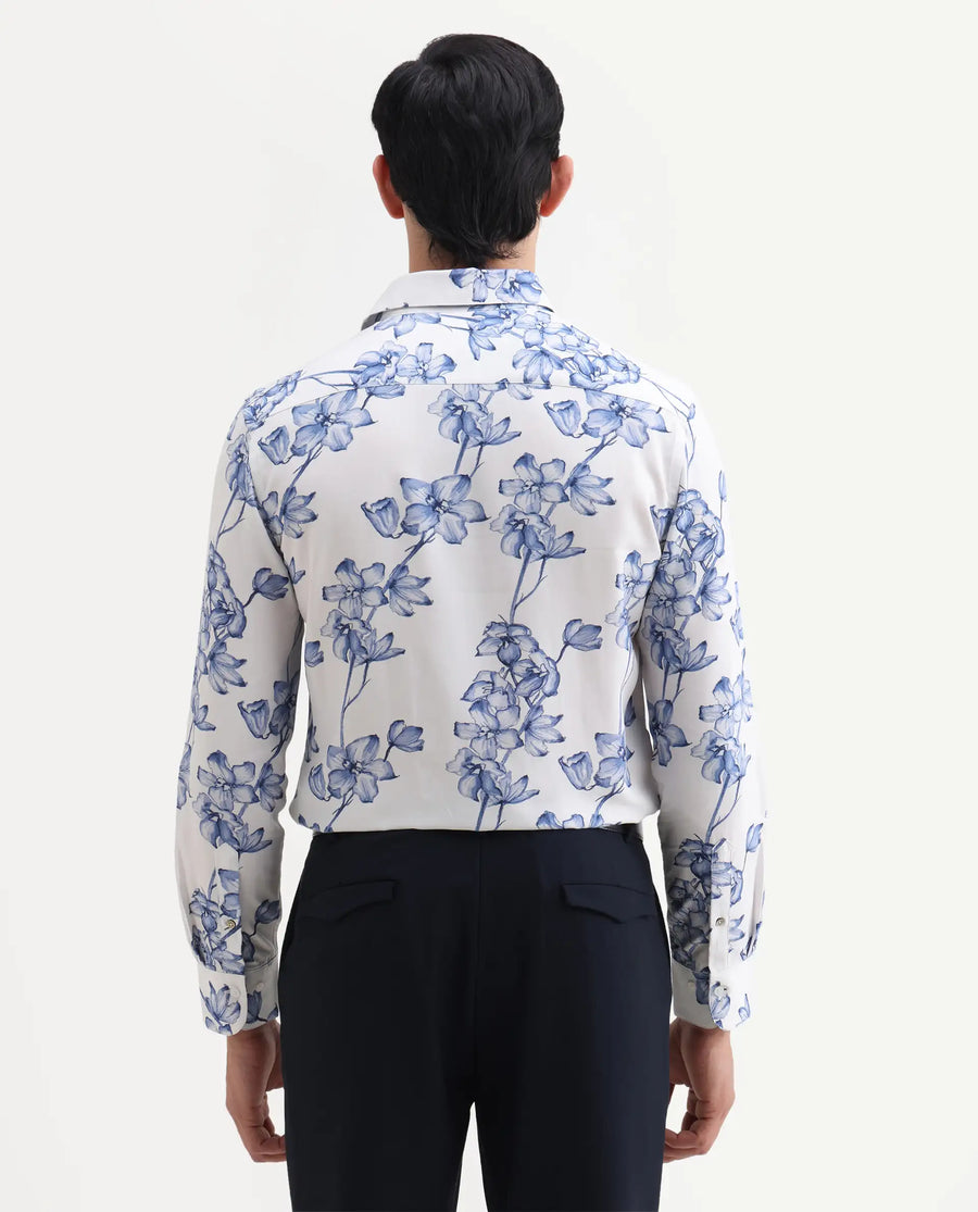 Rare Rabbit Men's Fuso White Viscose Fabric Full Sleeve Spread Collar Regular Floral Print Shirt