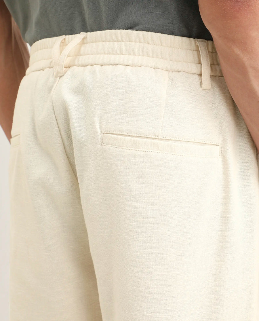 Rare Rabbit Men's Liao Beige Linen Blend Fabric Straight Fit Plain Trouser