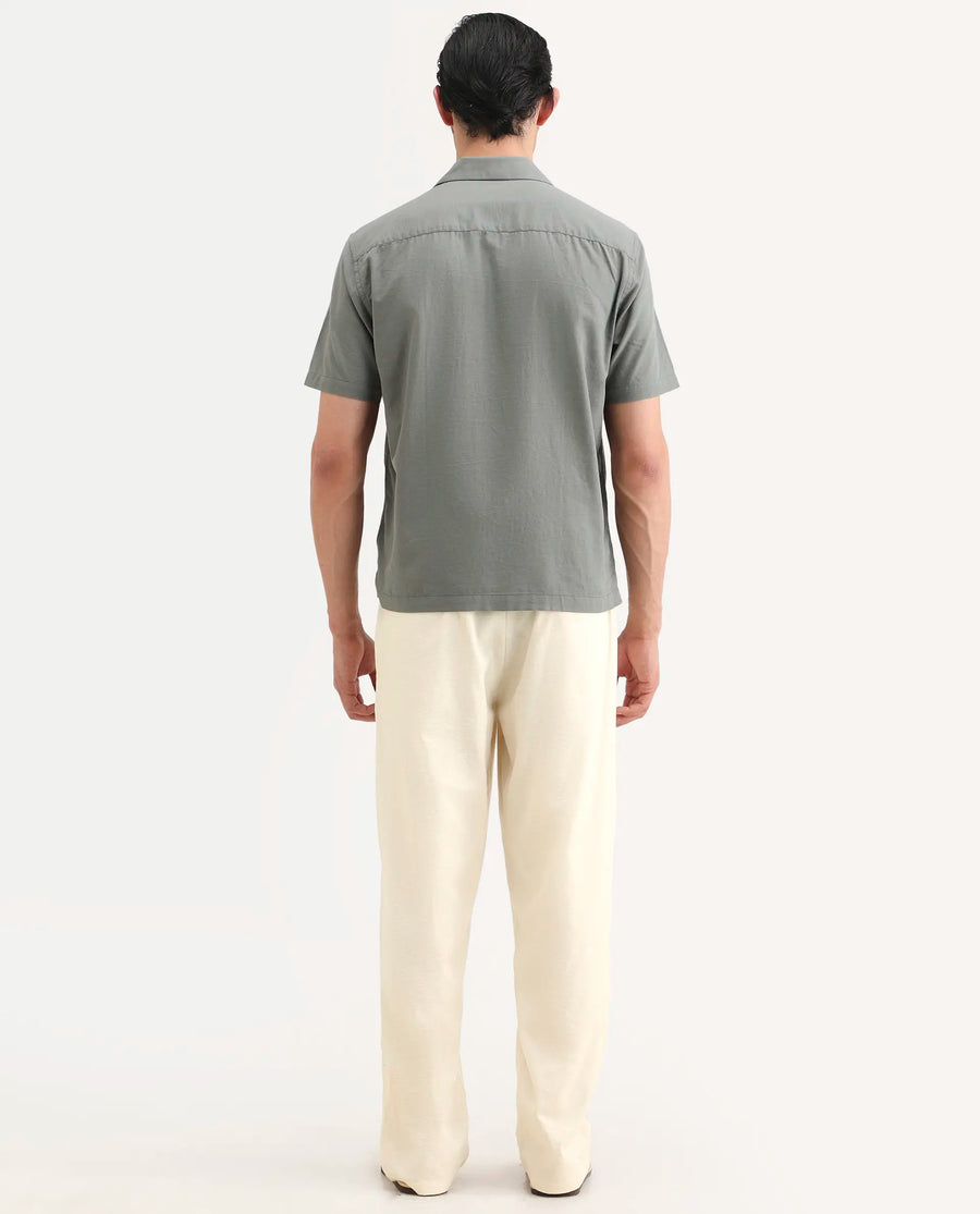 Rare Rabbit Men's Liao Beige Linen Blend Fabric Straight Fit Plain Trouser