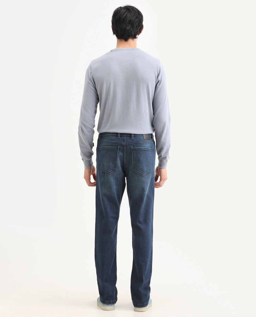 Rare Rabbit Men's Rilo M Dark Blue Cotton Blend Fabric Morris Regular Plain Jeans