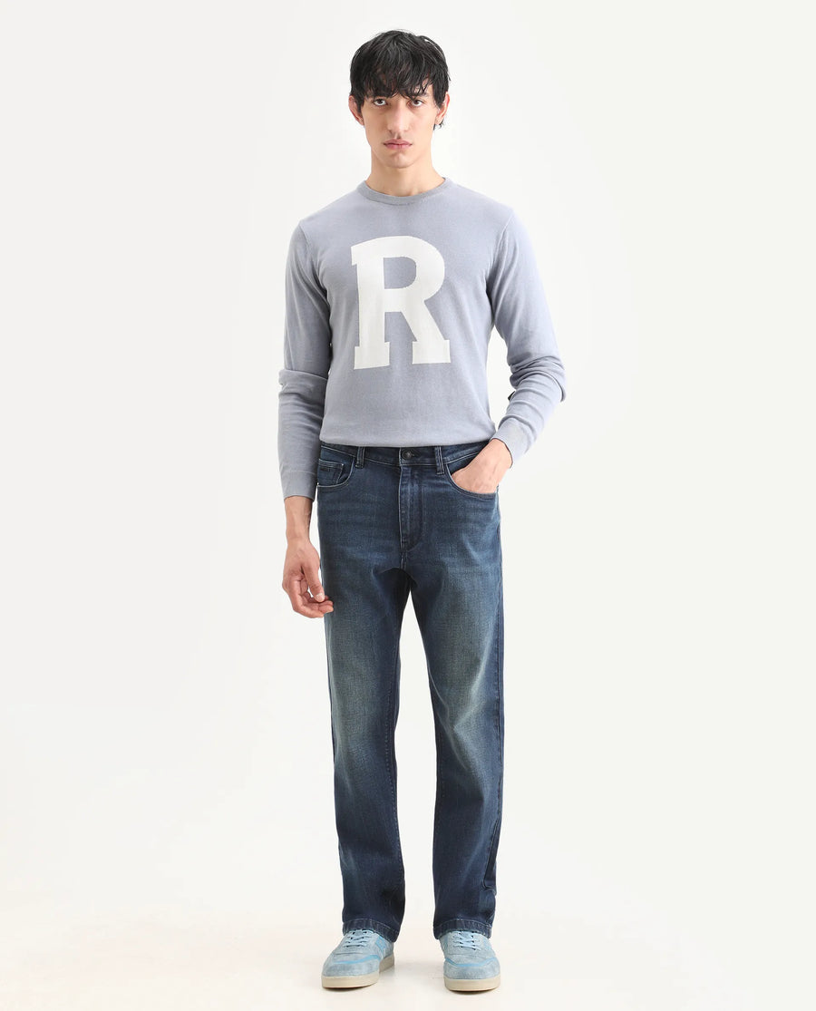 Rare Rabbit Men's Rilo M Dark Blue Cotton Blend Fabric Morris Regular Plain Jeans