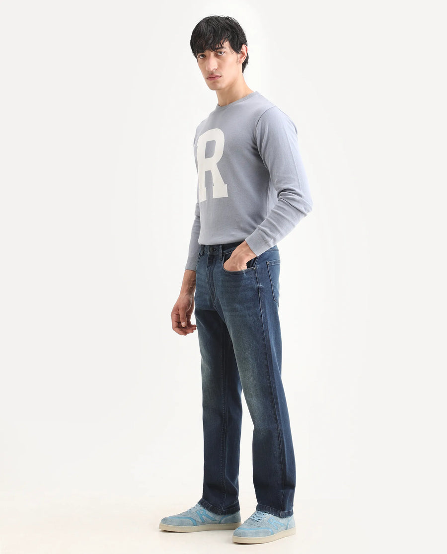 Rare Rabbit Men's Rilo M Dark Blue Cotton Blend Fabric Morris Regular Plain Jeans