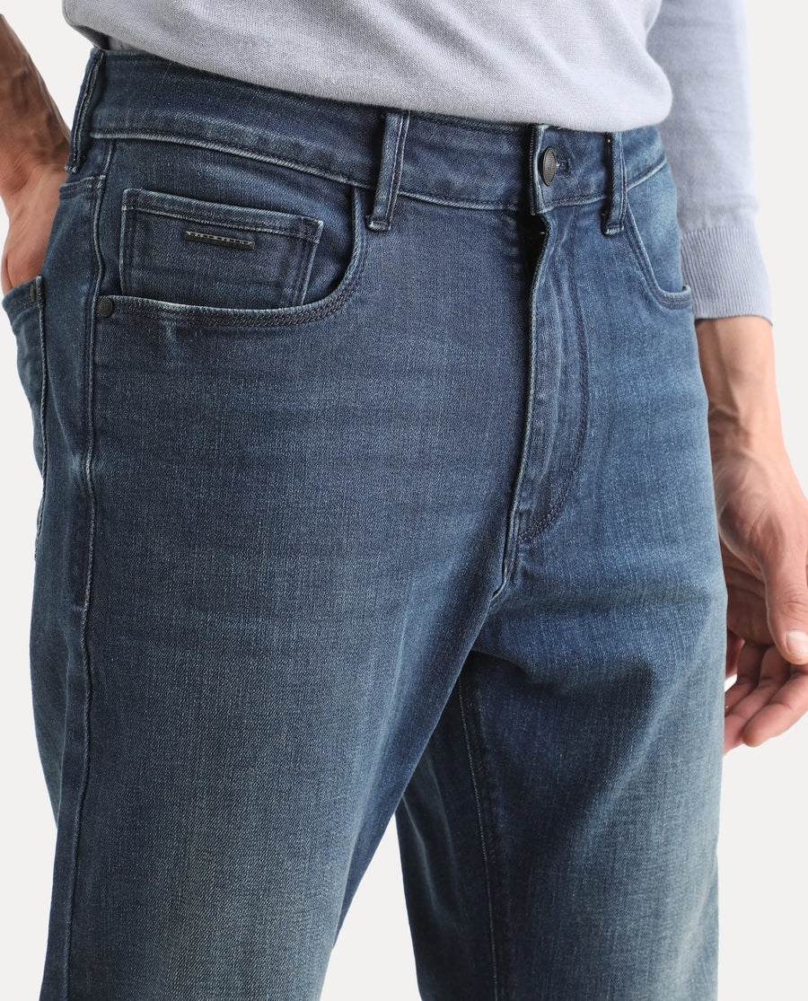 Rare Rabbit Men's Rilo M Dark Blue Cotton Blend Fabric Morris Regular Plain Jeans